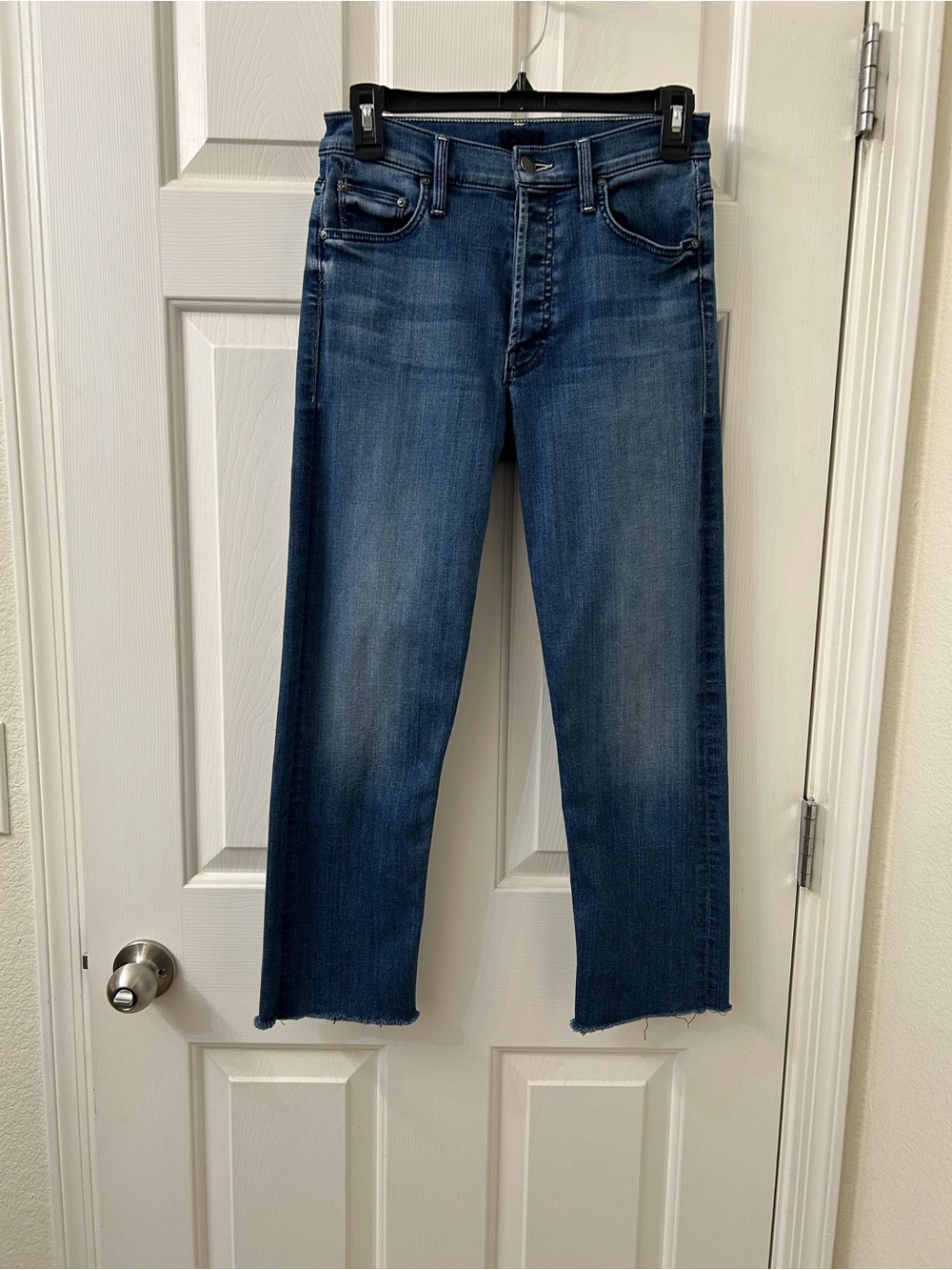 MOTHER Women's Medium Blue Straight-Leg Jeans Button Fly